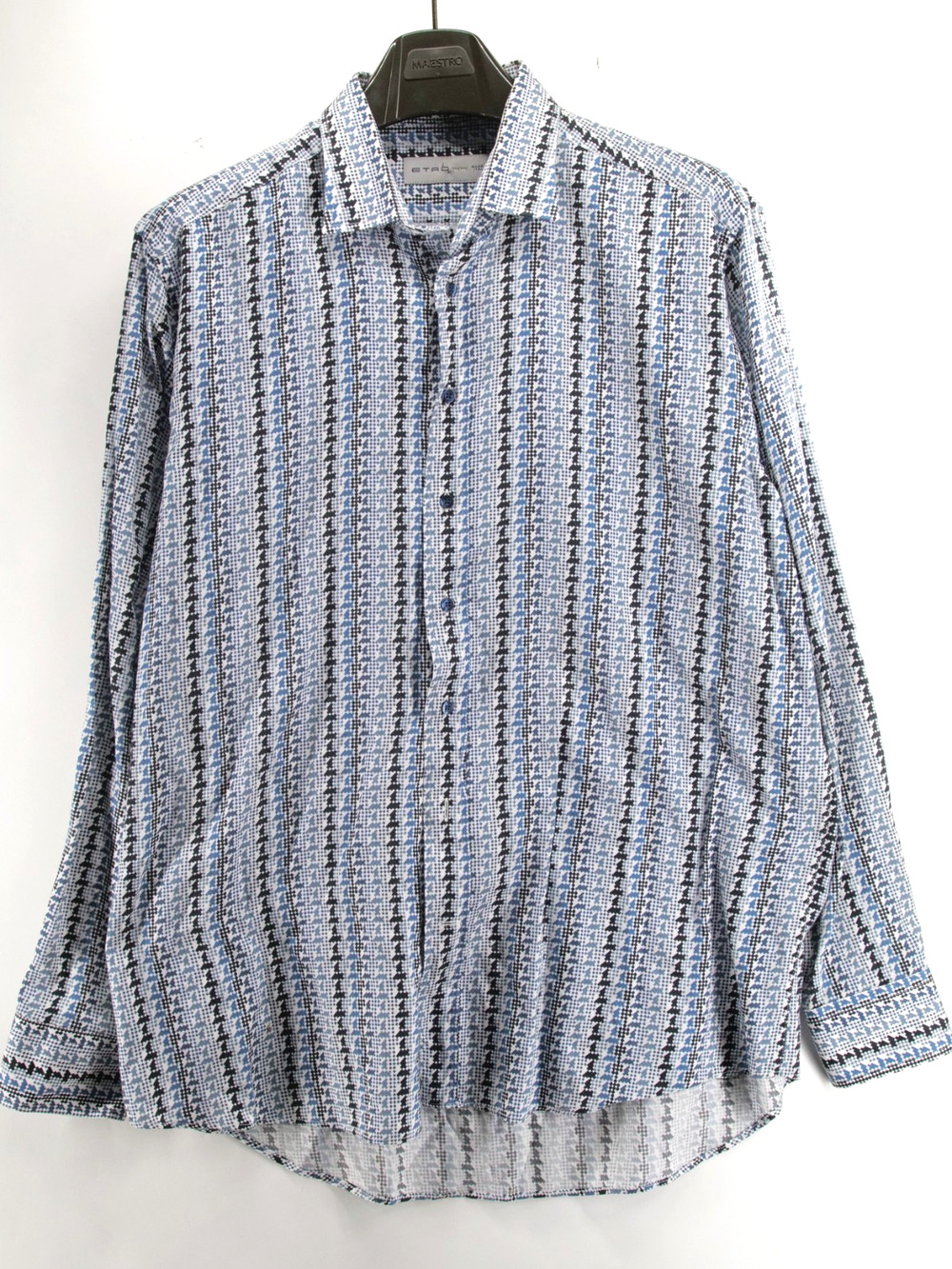 ETRO MILANO Men's Button Up Shirt Geometric MADE IN ITALY 100% Cotton Size 44